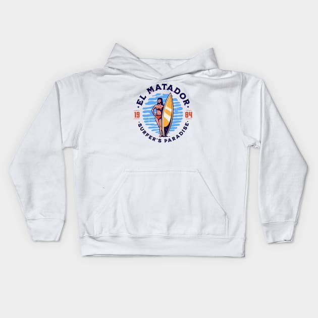 Vintage El Matador, California Surfer's Paradise // Retro Surfing 1980s Badge B Kids Hoodie by Now Boarding